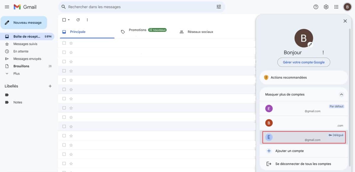 Accéder à un compte Gmail délégué