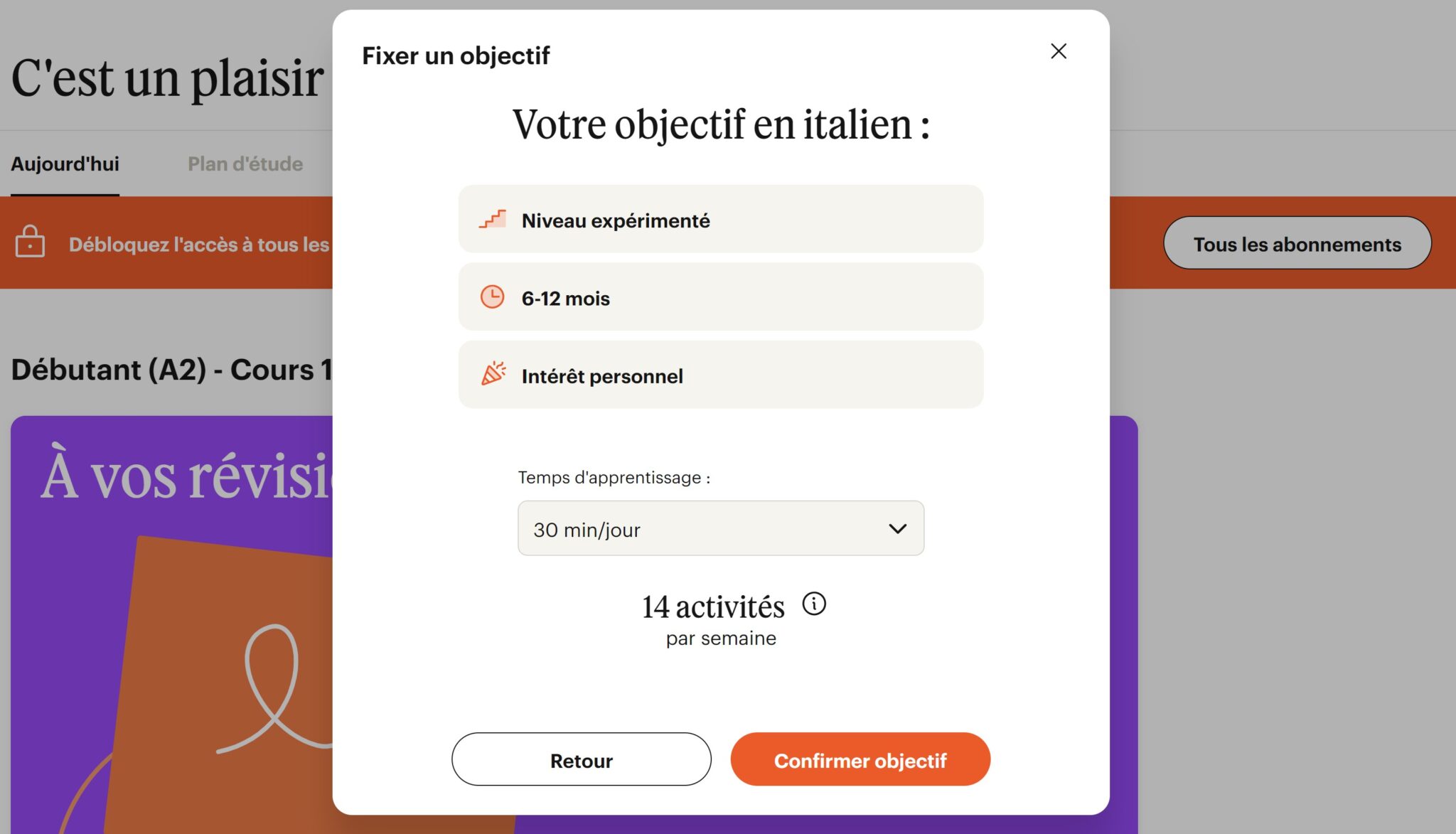 Fixer un objectif dans Babbel