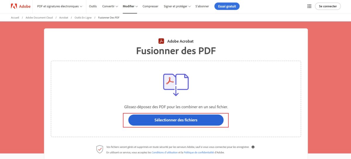 Sélectionner des fichiers Adobe Acrobat