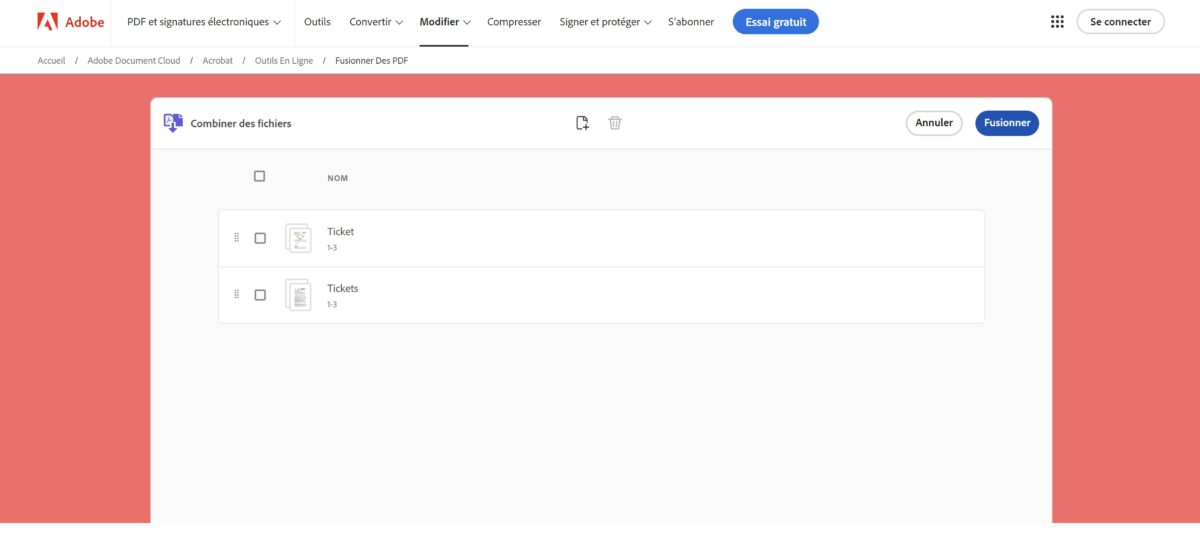 Fusionner PDF Adobe Acrobat