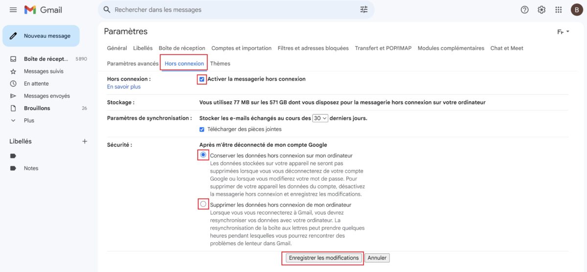 Hors connexion Gmail