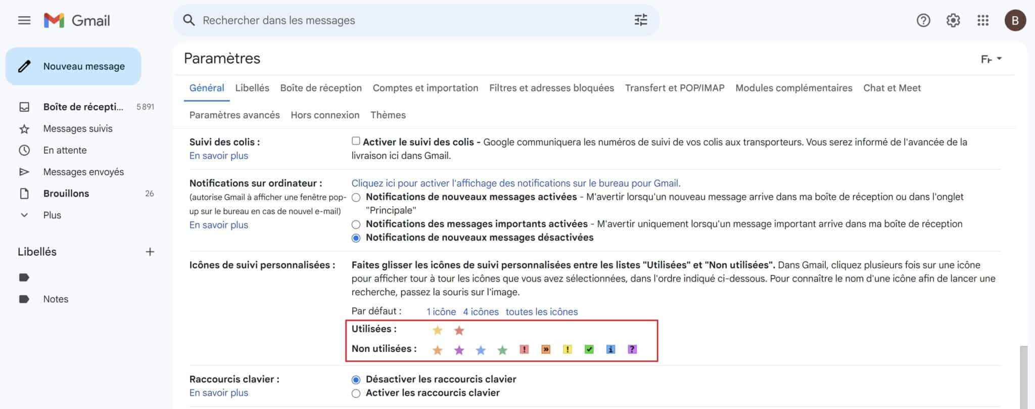 Icône de suivi Gmail