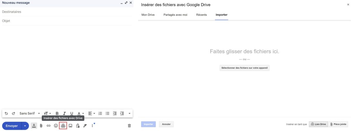 Insérer fichiers Google Drive dans Gmail
