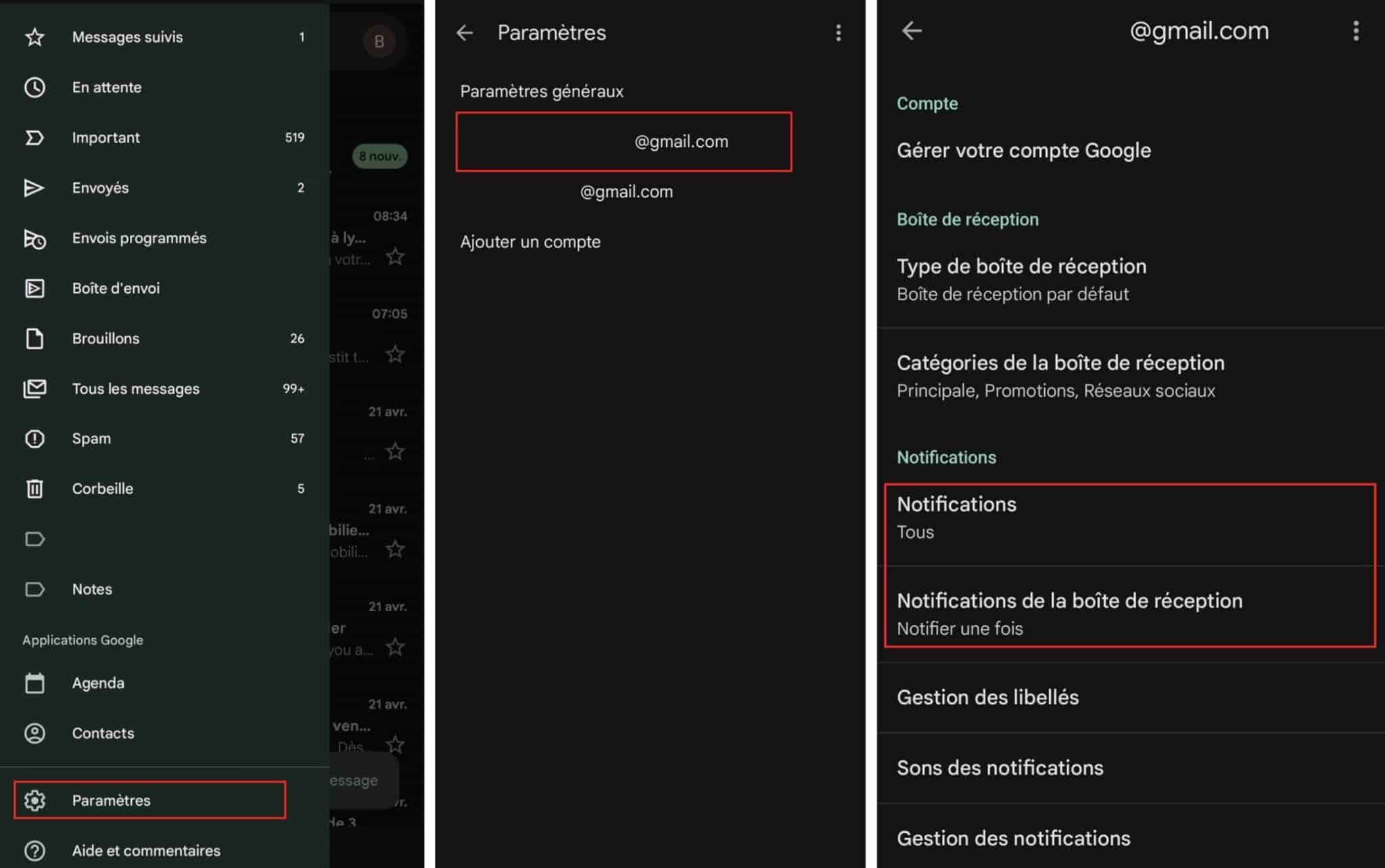 Notifications Gmail sur Android