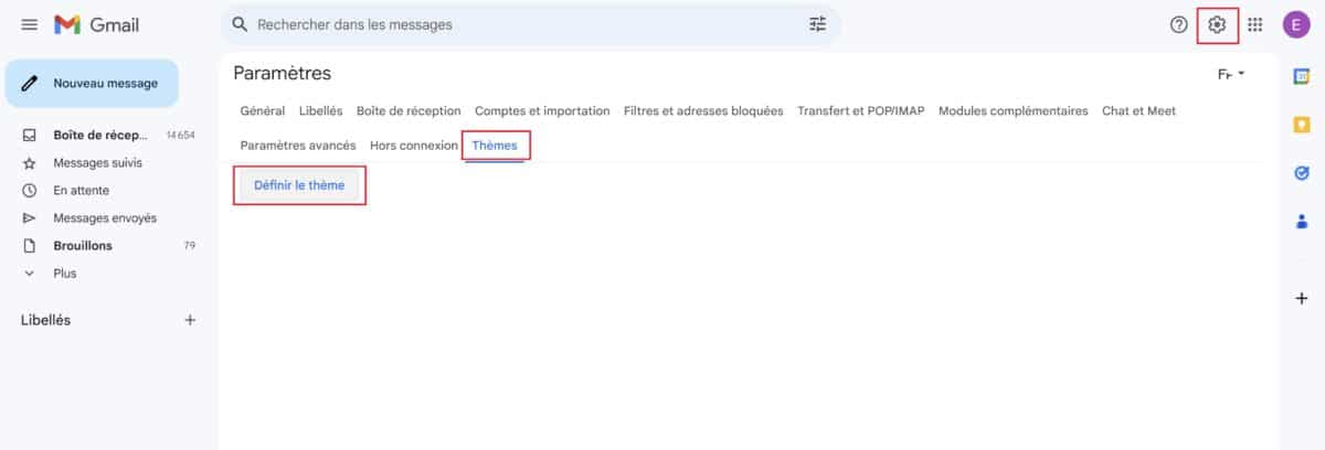 Paramètres thème Gmail