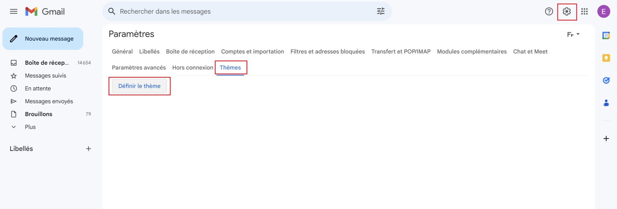 Paramètres thème Gmail