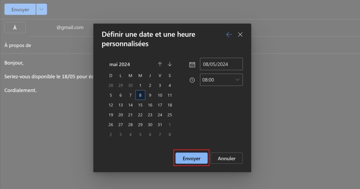 Choisir l'heure d'envoi Outlook