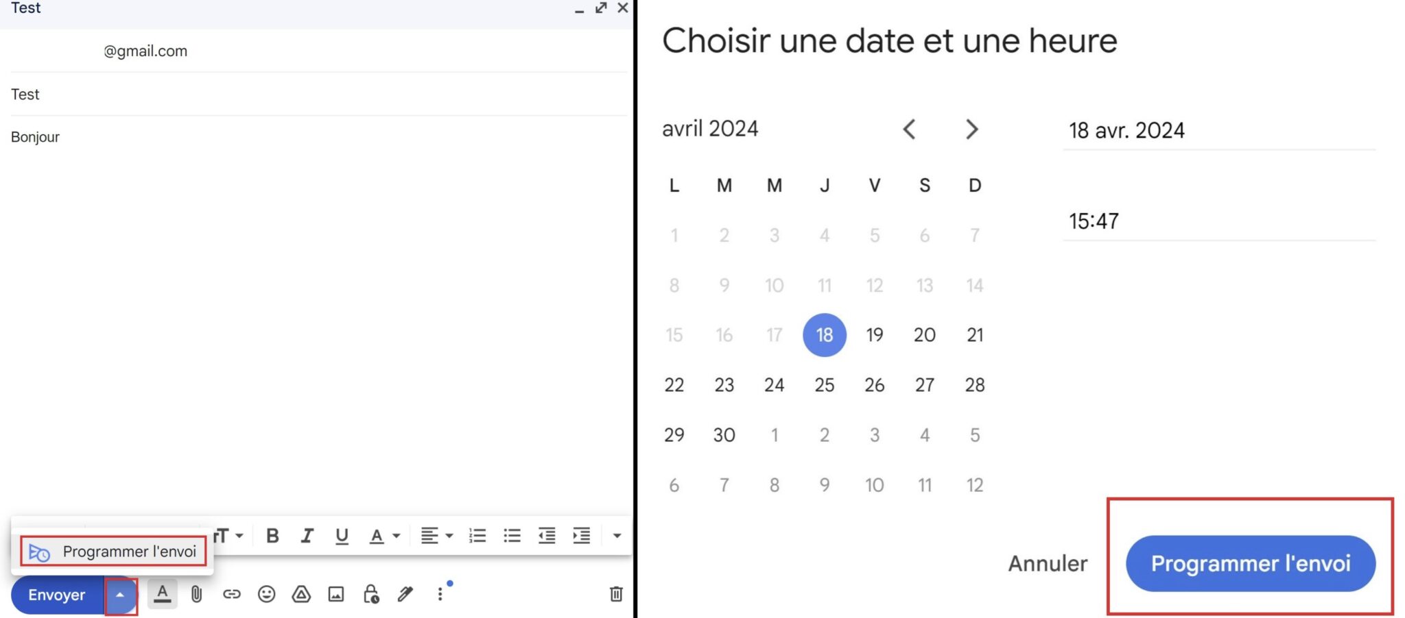 Planifier un mail Gmail