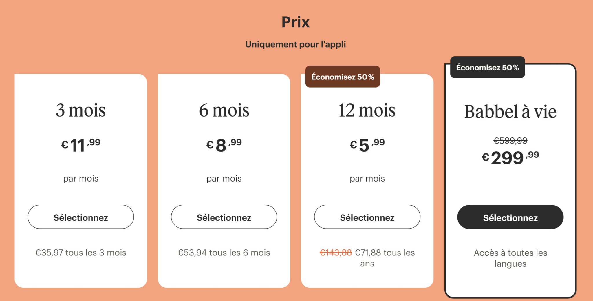 Prix appli Babbel