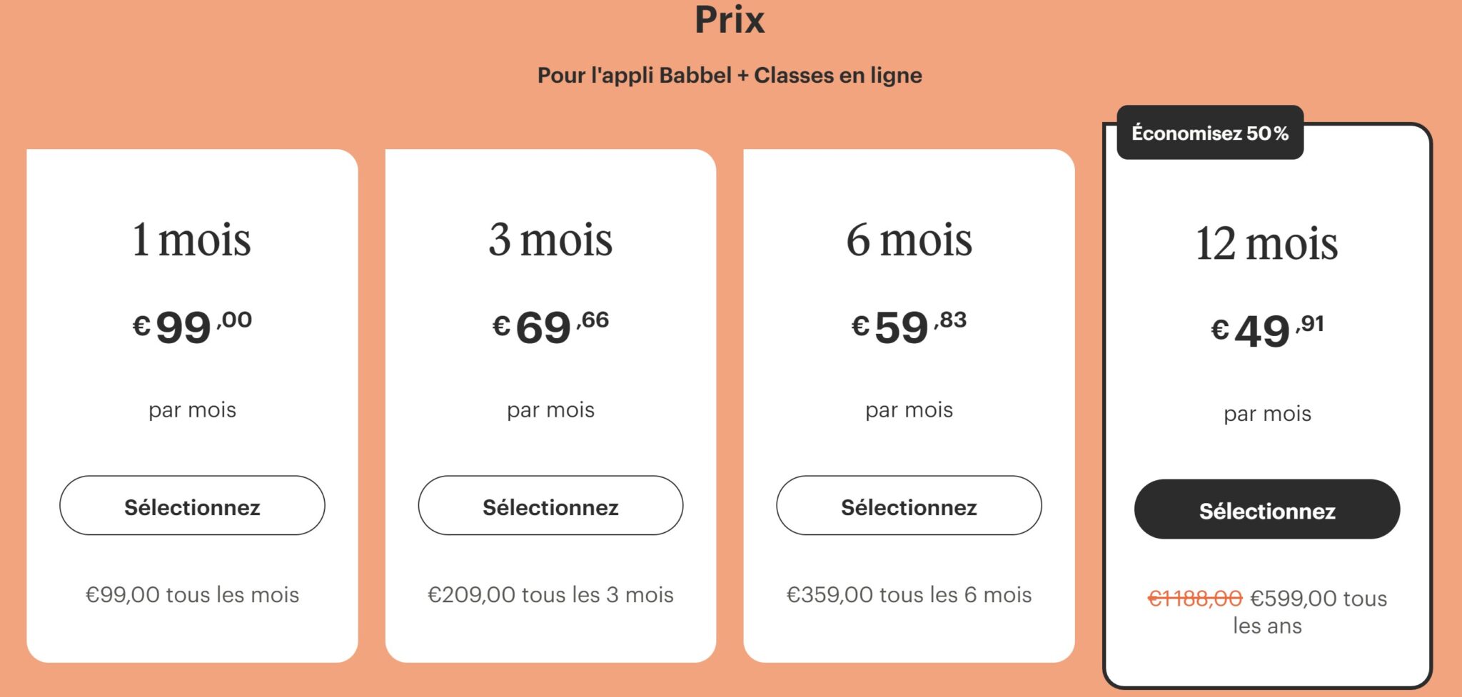 Prix Appli + Cours Babbel