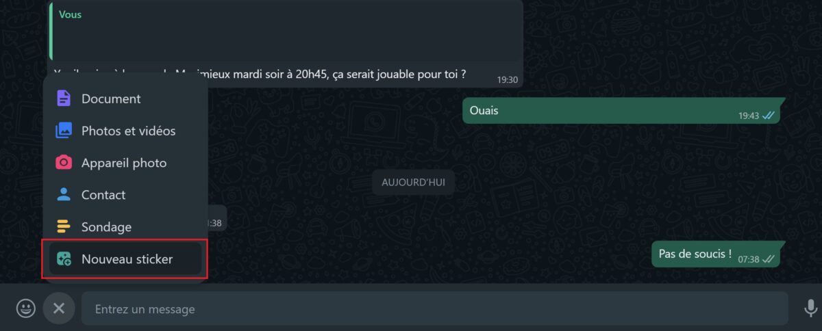 Nouveau sticker WhatsApp version web