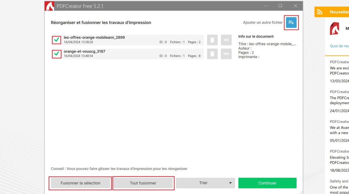 Merge PDF documents with PDFCreator