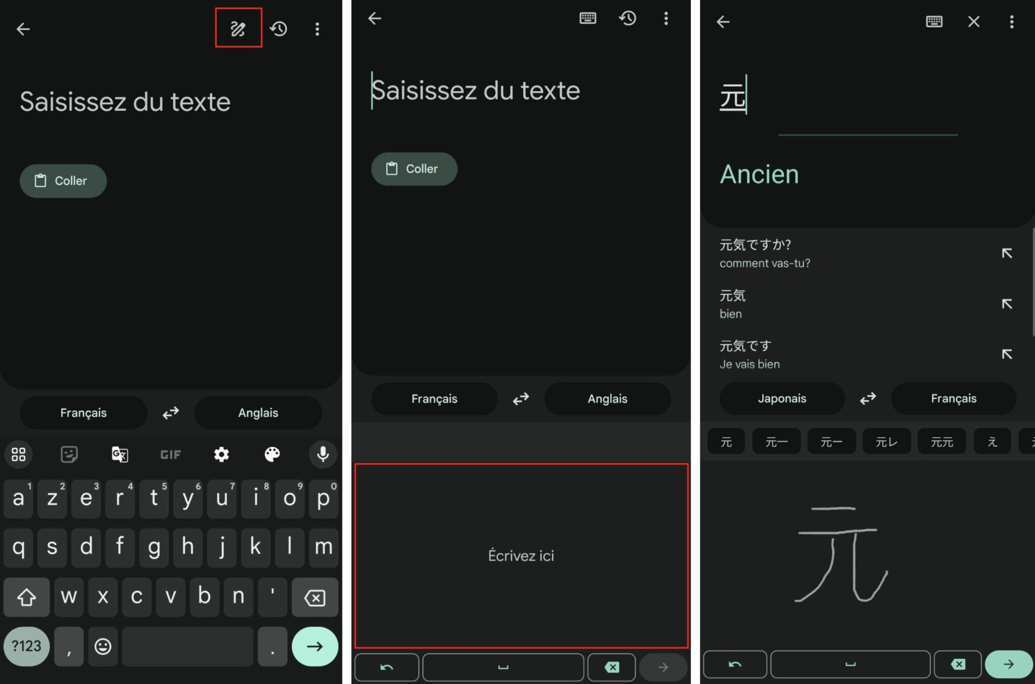 Mode traduction manuscrite sur appli mobile