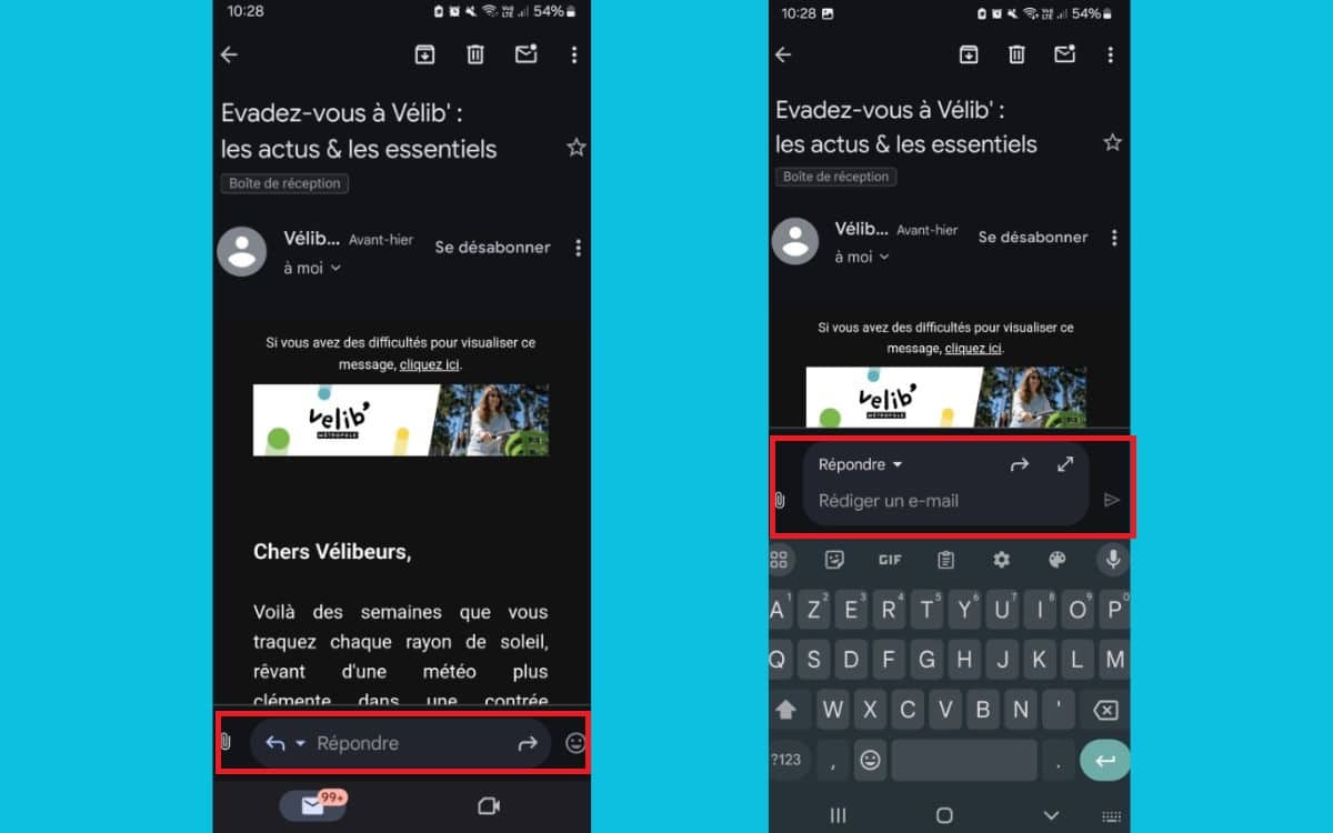 gmail android réponse rapide