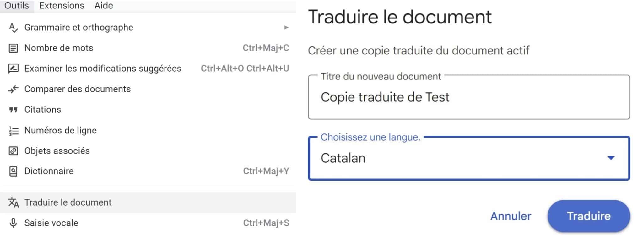 Traduire en d'autres langues sur Google Docs