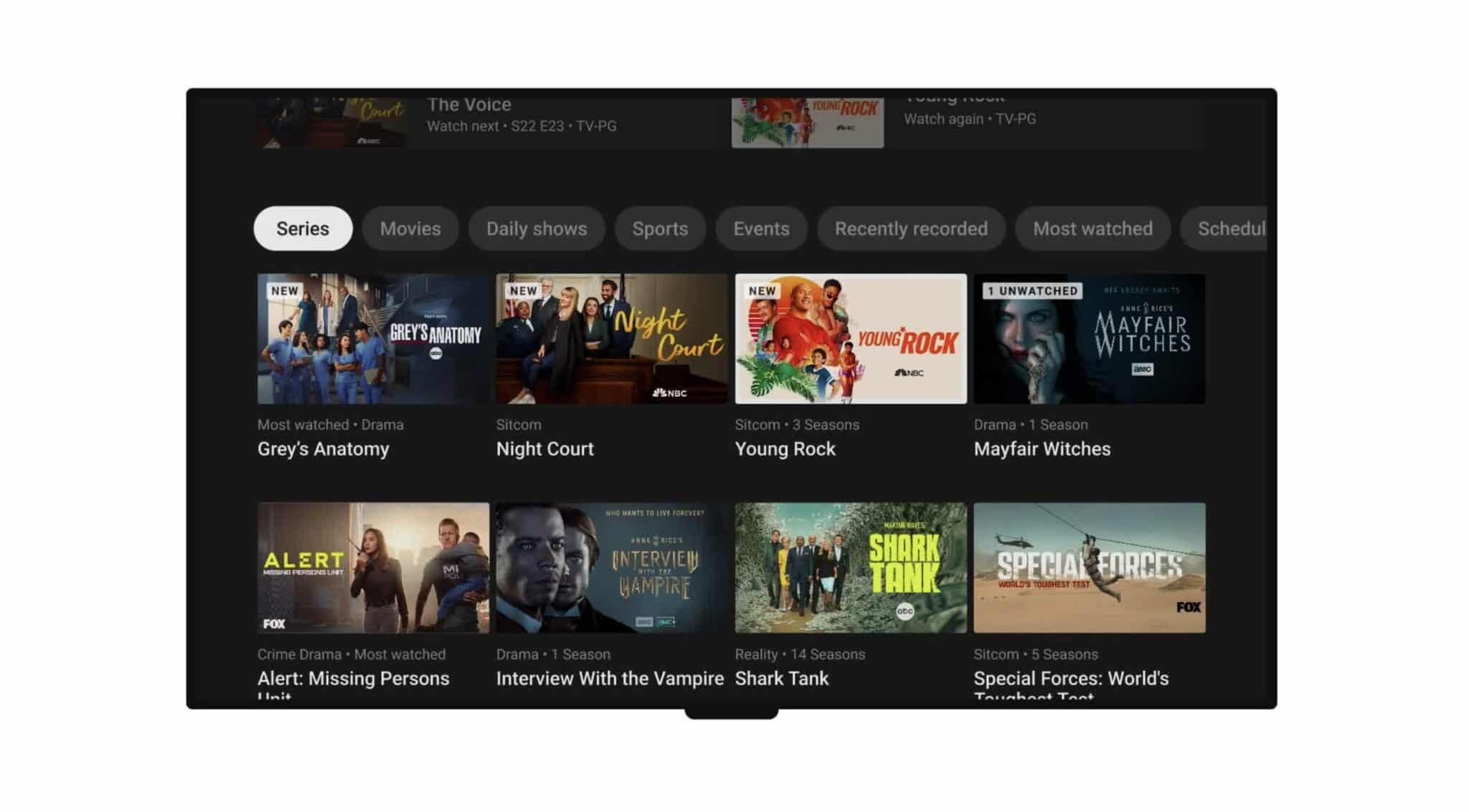Interface YouTube TV