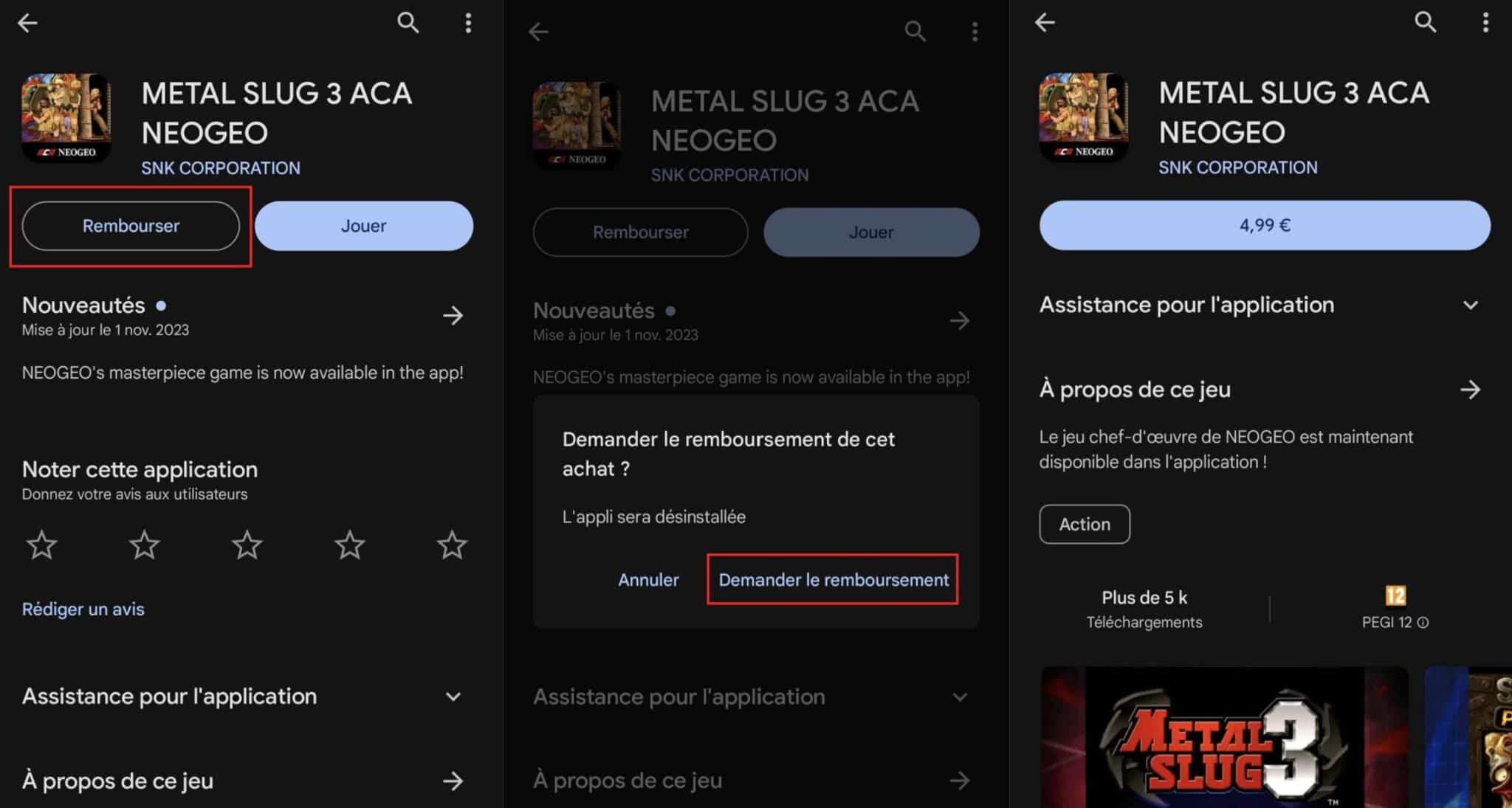 Remboursement appli Google Play Store