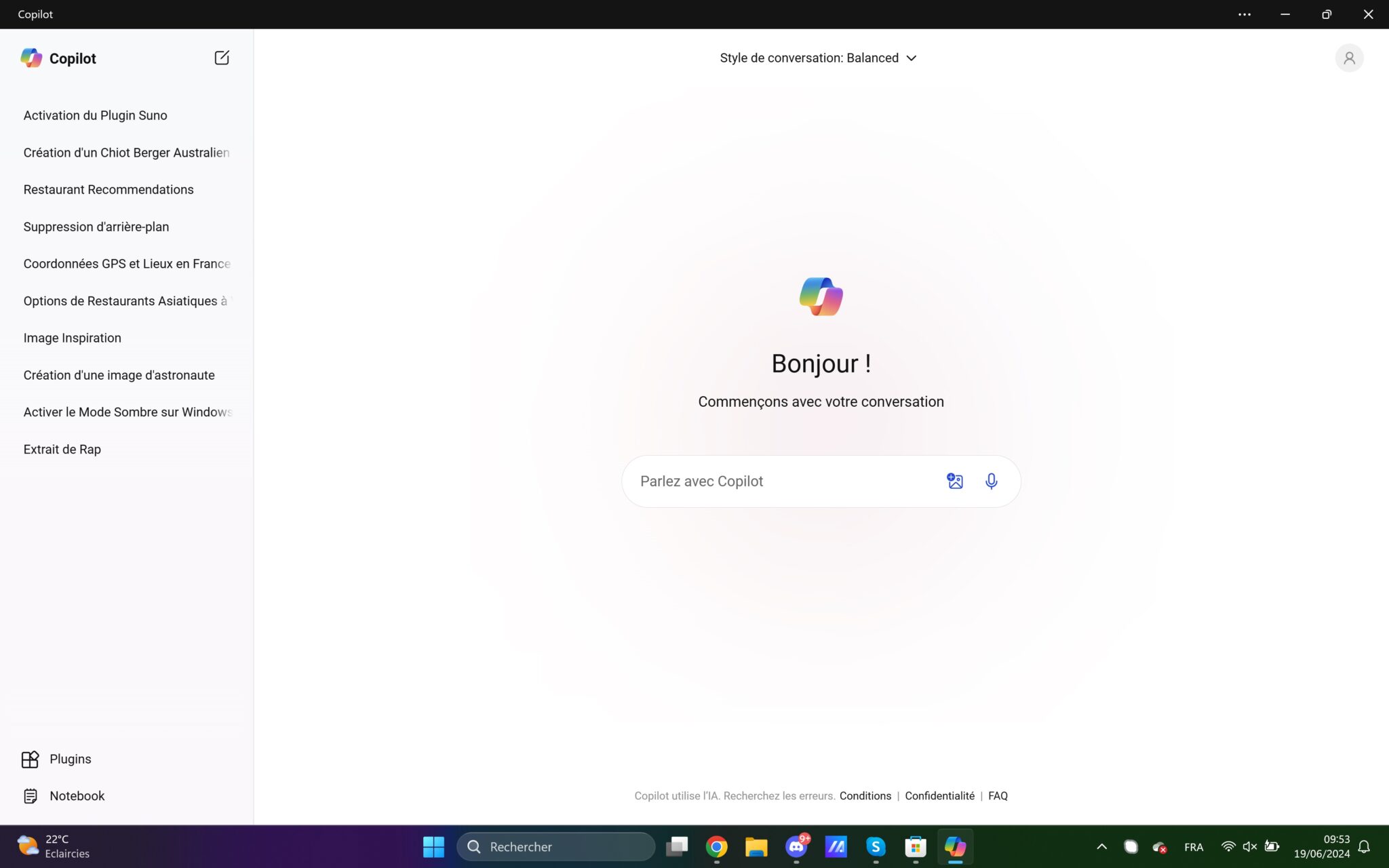 Appli officielle Copilot sur Windows
