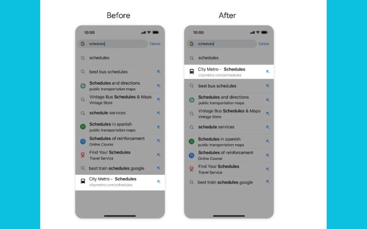 chrome android ios raccourcis