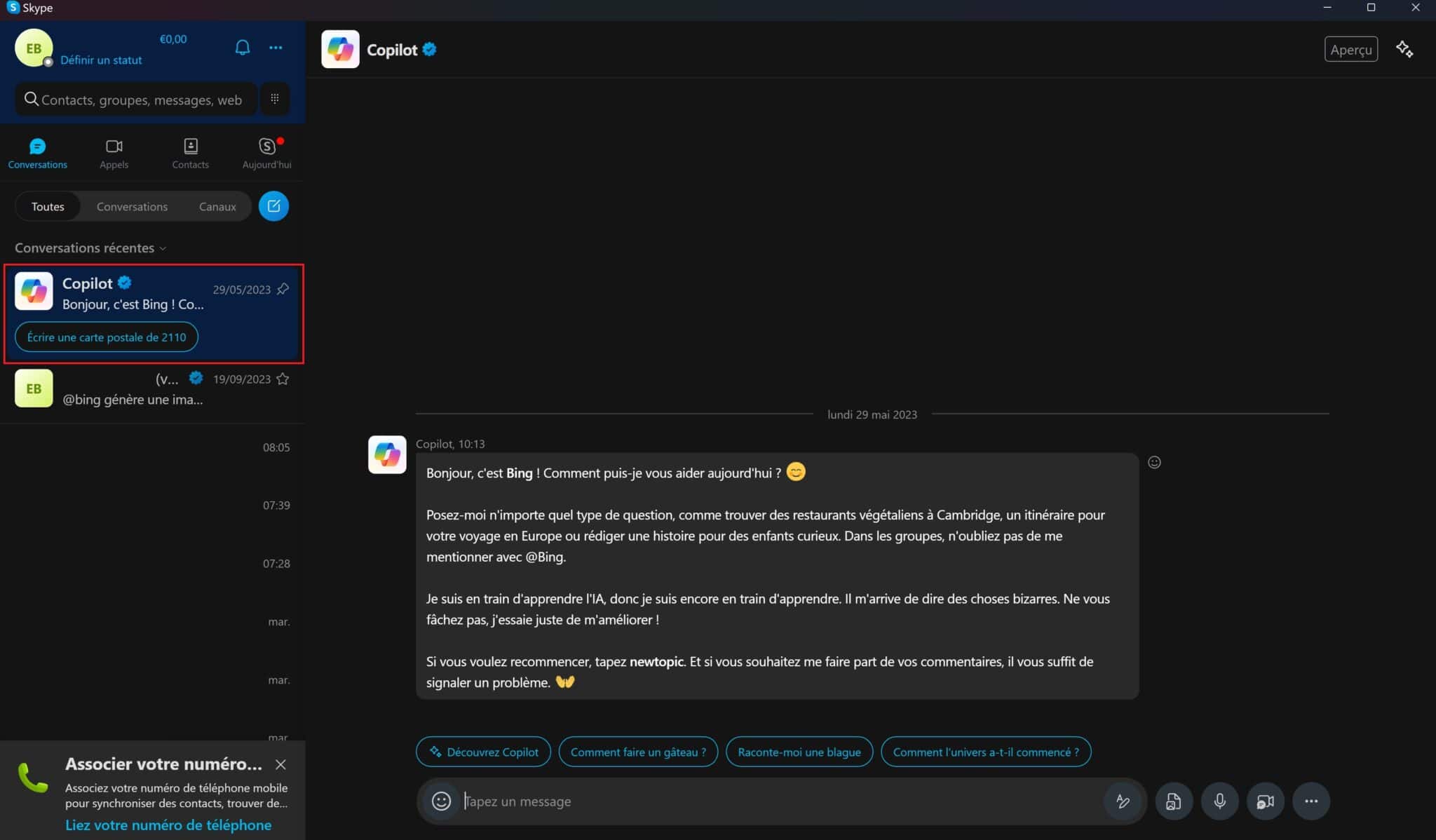 Copilot sur Skype