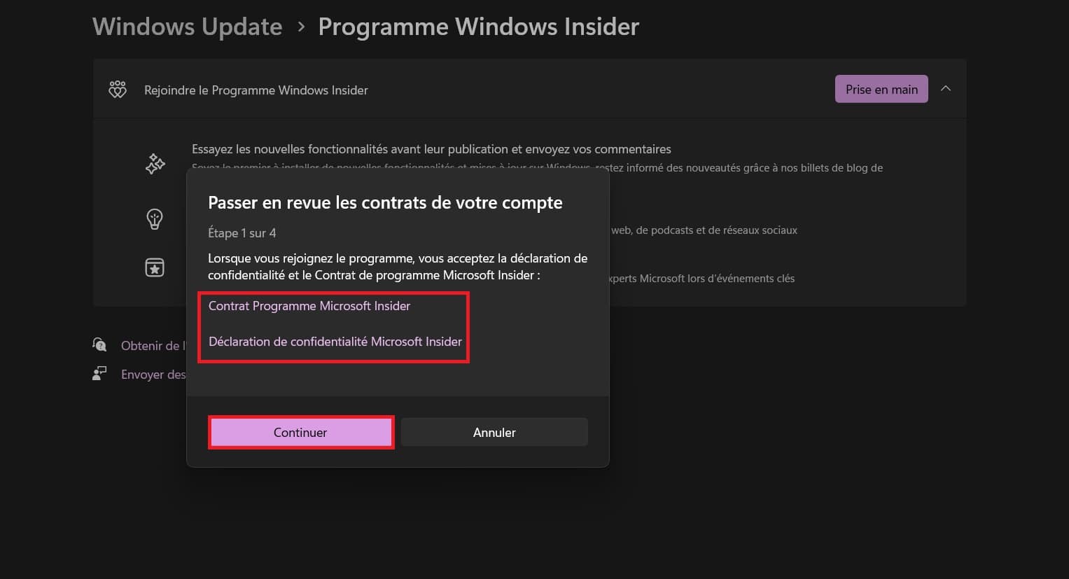 Contrat programme Microsoft Insider