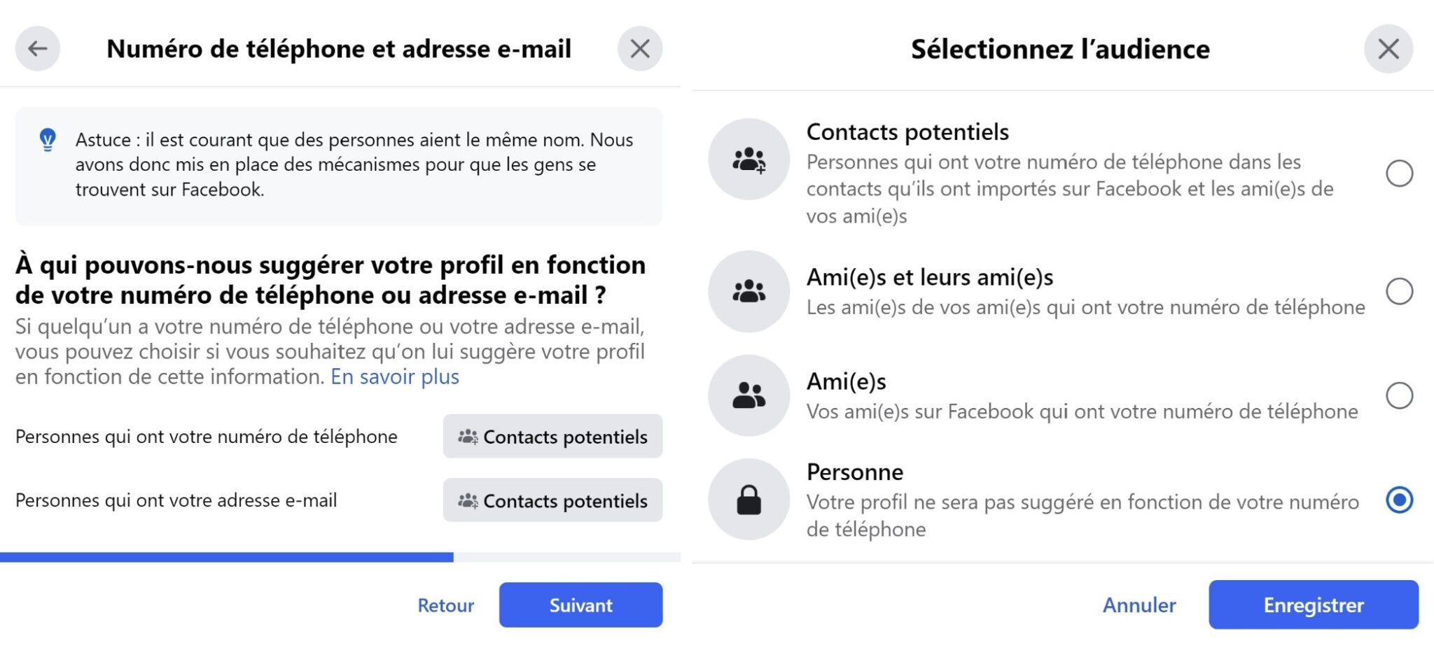 Autoriser la recherche par numéro Facebook