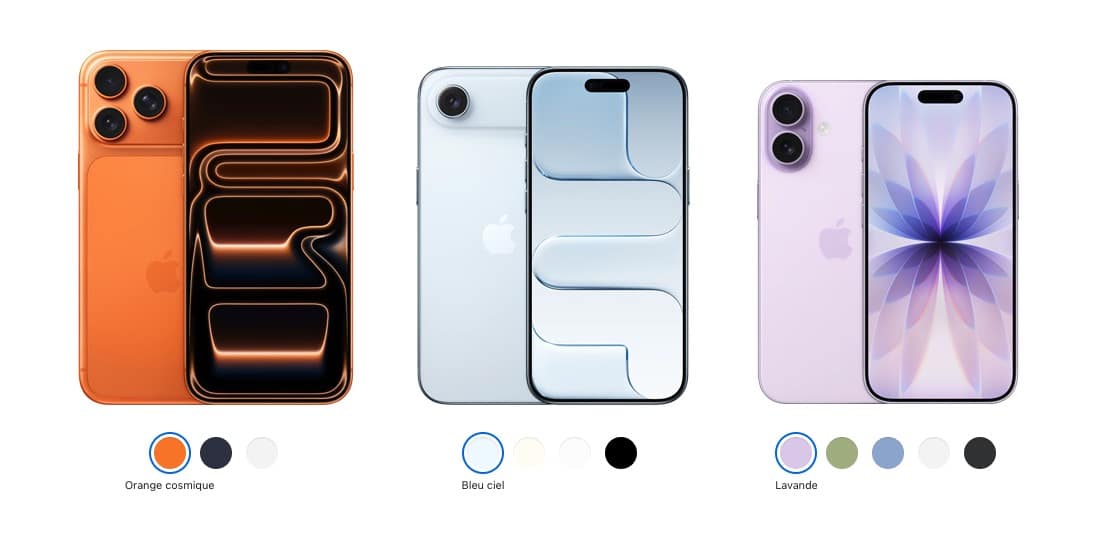 iphone 17 pro max, iphone Air et iphone 17 cote a cote