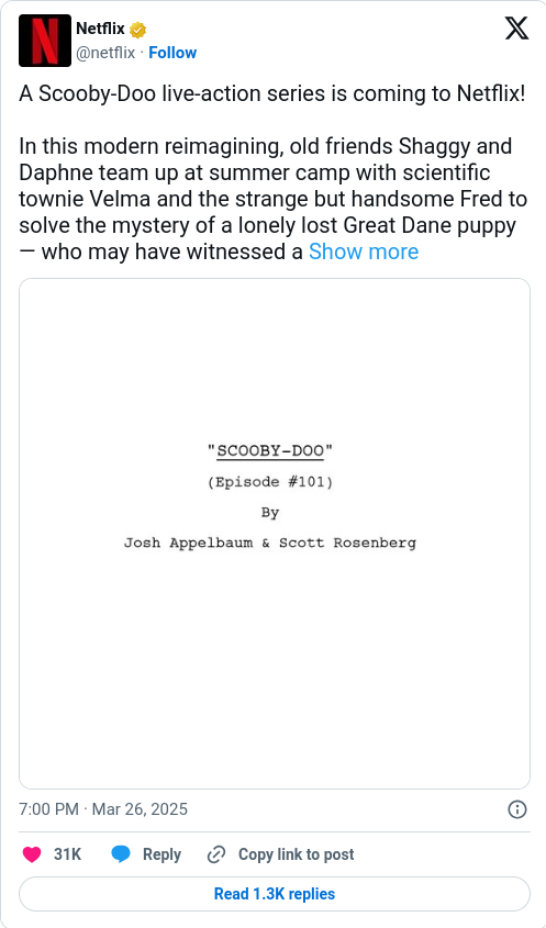Scooby Doo en live action sur netflix