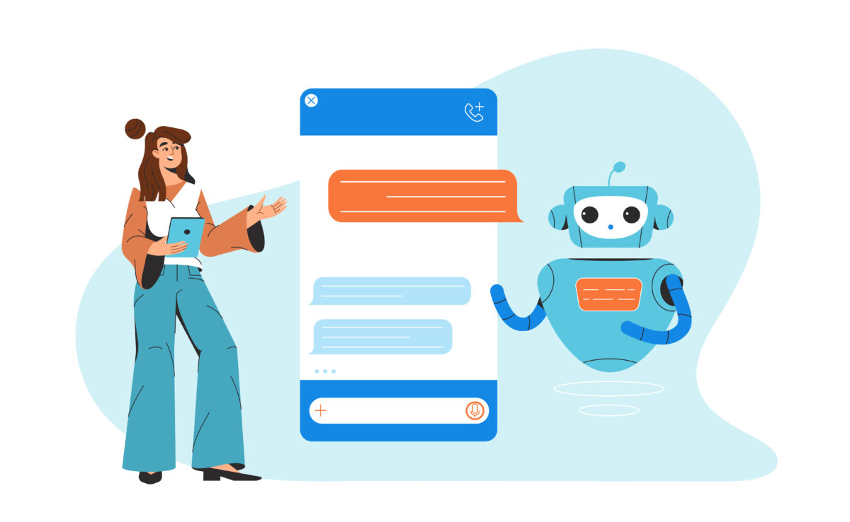 Une femme discutant avec un chatbot