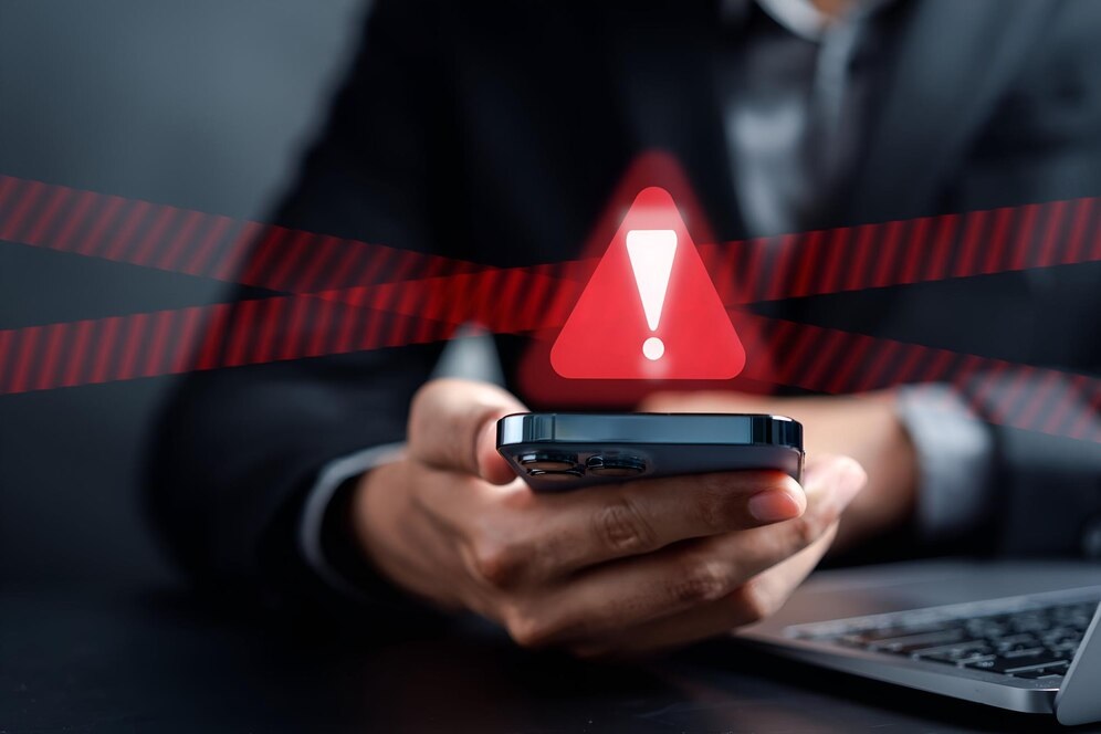 Un smartphone avec un avertissement de sécurité