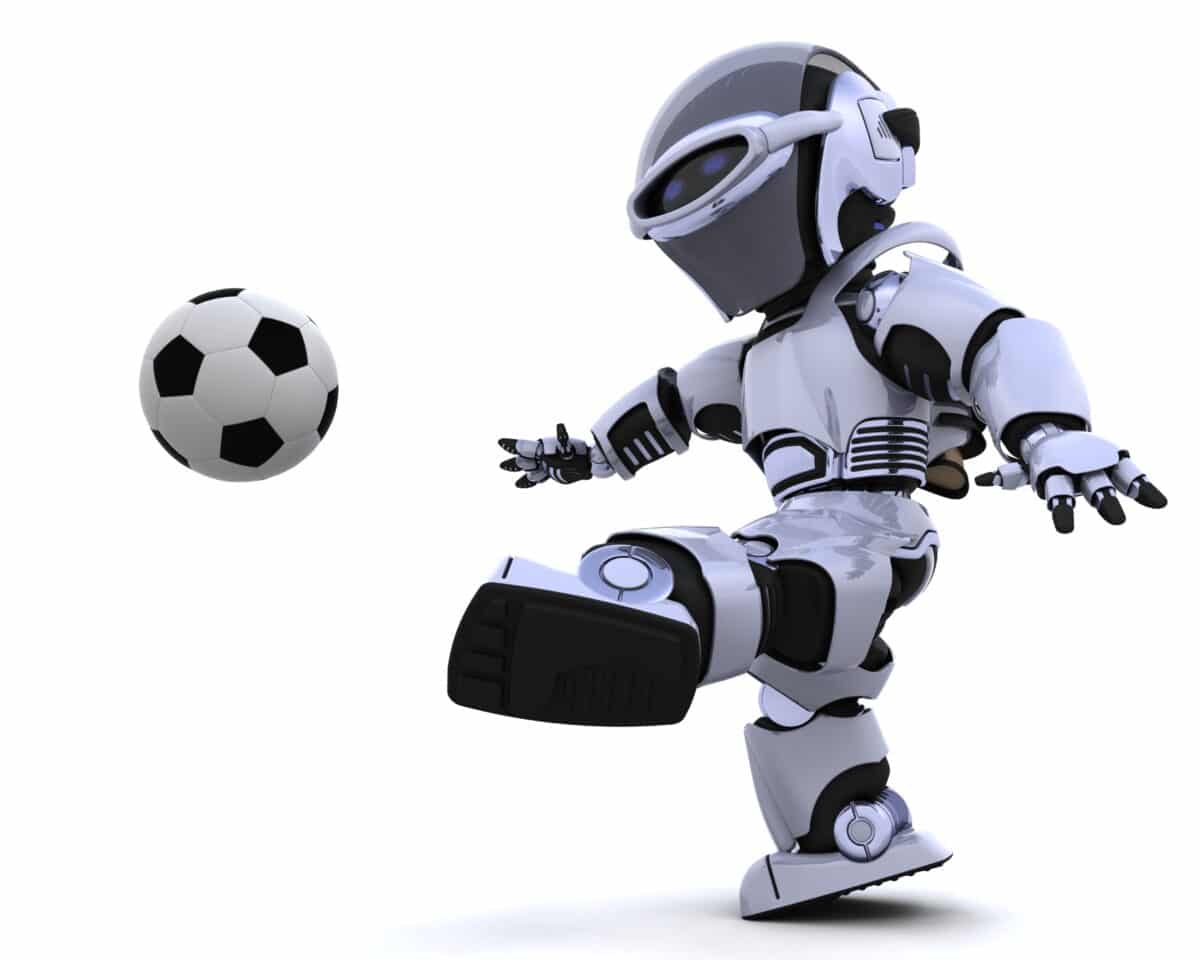 Un robot humanoïde jouant du football