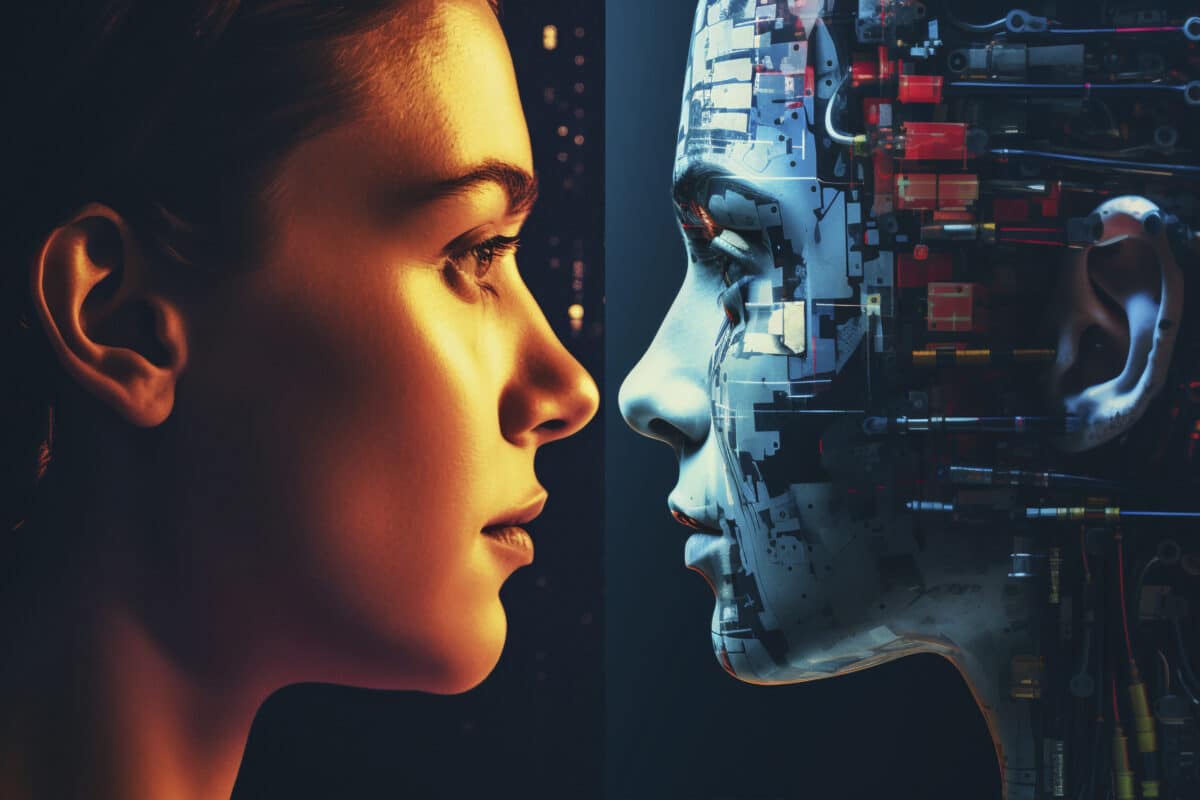 Visage humain et robot 