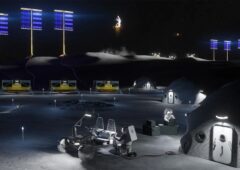 Vue d'artiste de la future base lunaire américaine au pôle Sud de la Lune : rovers, habitats, panneaux solaires et atterrisseur en approche. La NASA prévoit d'y déployer ses premiers équipements dès l'automne 2026. © NASA