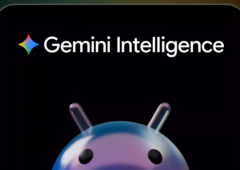 Le logo Gemini Intelligence surplombe la mascotte Android, symbole de l'IA désormais enracinée au coeur du système d'exploitation de Google. (Crédit : Google)