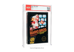 La cartouche Super Mario Bros. « second production » et son autocollant glacé intact, notée PSA 9.6 A++. Crédit : Heritage Auctions