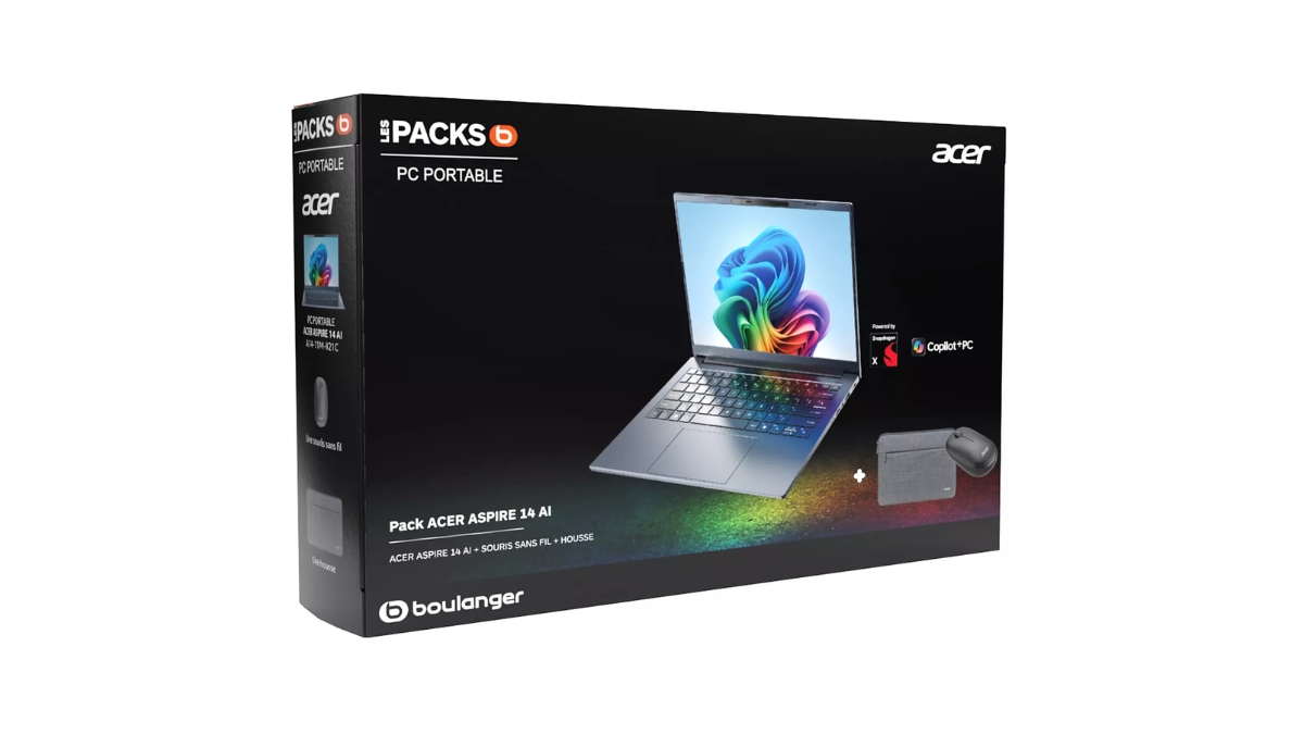 Image 1 : Bon plan PC portable : l'Acer Aspire Copilot+ avec souris et sacoche à 599,99 € pour la braderie Boulanger