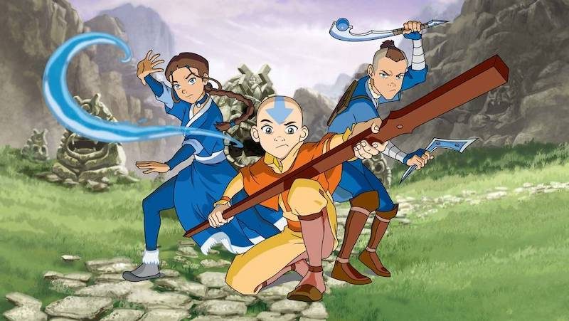 De gauche à droite, Katara, Aang et Sokka, les trois personnages principaux de la série animée Avatar : Le Dernier Maître de l’Air (Crédits image : Nickolodeon / Netflix)