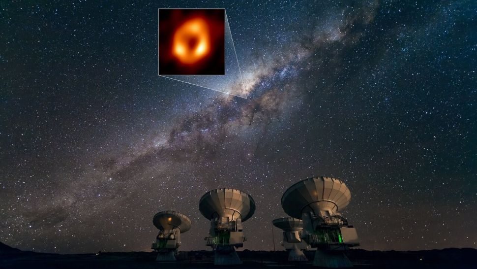 Sagittarius A* au centre de notre galaxie. Crédit image : ESO/José Francisco Salgado (josefrancisco.org), EHT Collaboration)