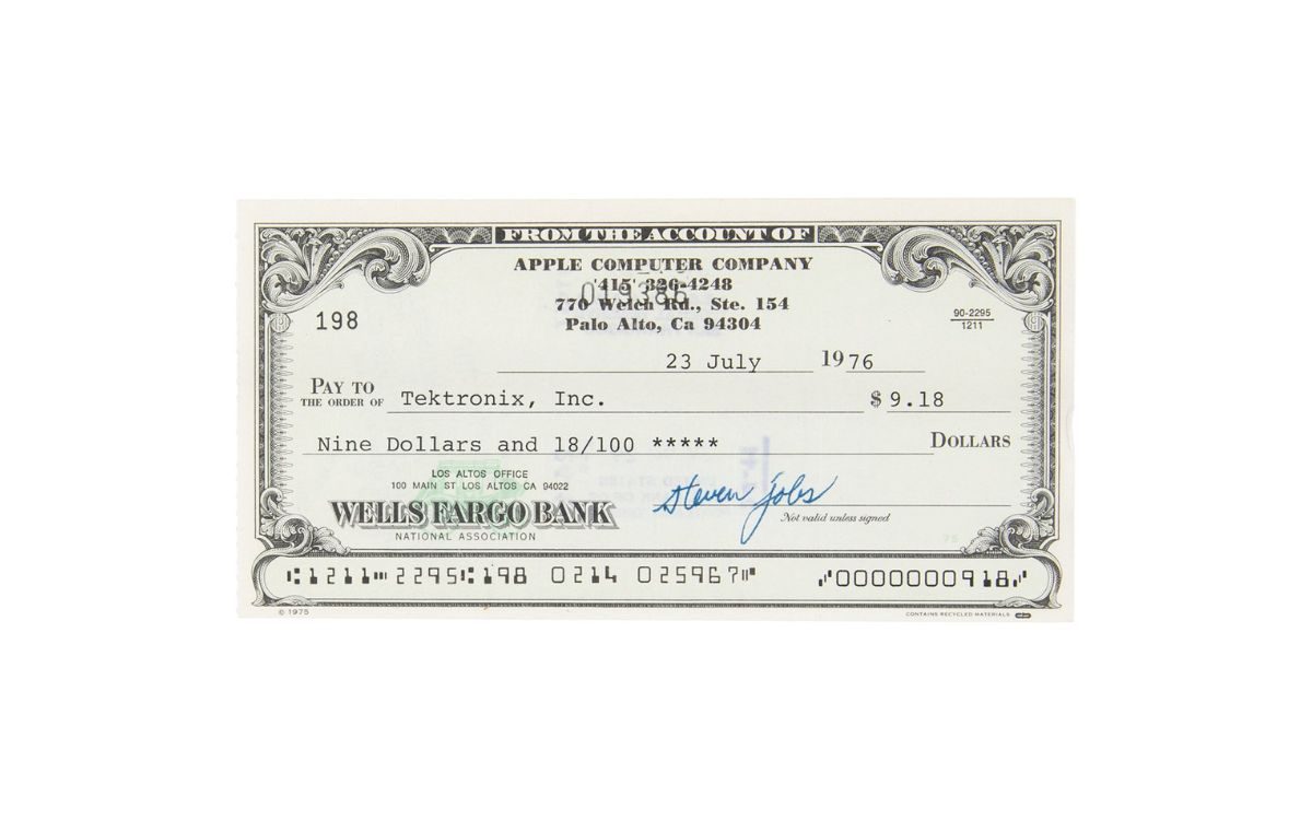 Le chèque de Steve Jobs en question © RR Auction